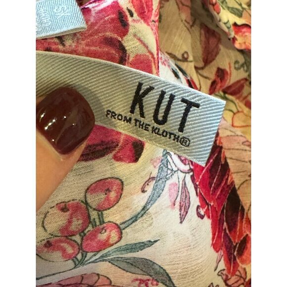 Kut From The Kloth Shirt Women XS‎ Pink Floral Sheer Jasmine Chiffon Button Down - Picture 11 of 14
